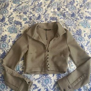 Cropped houndstooth button up zara blazer excellent condition XS